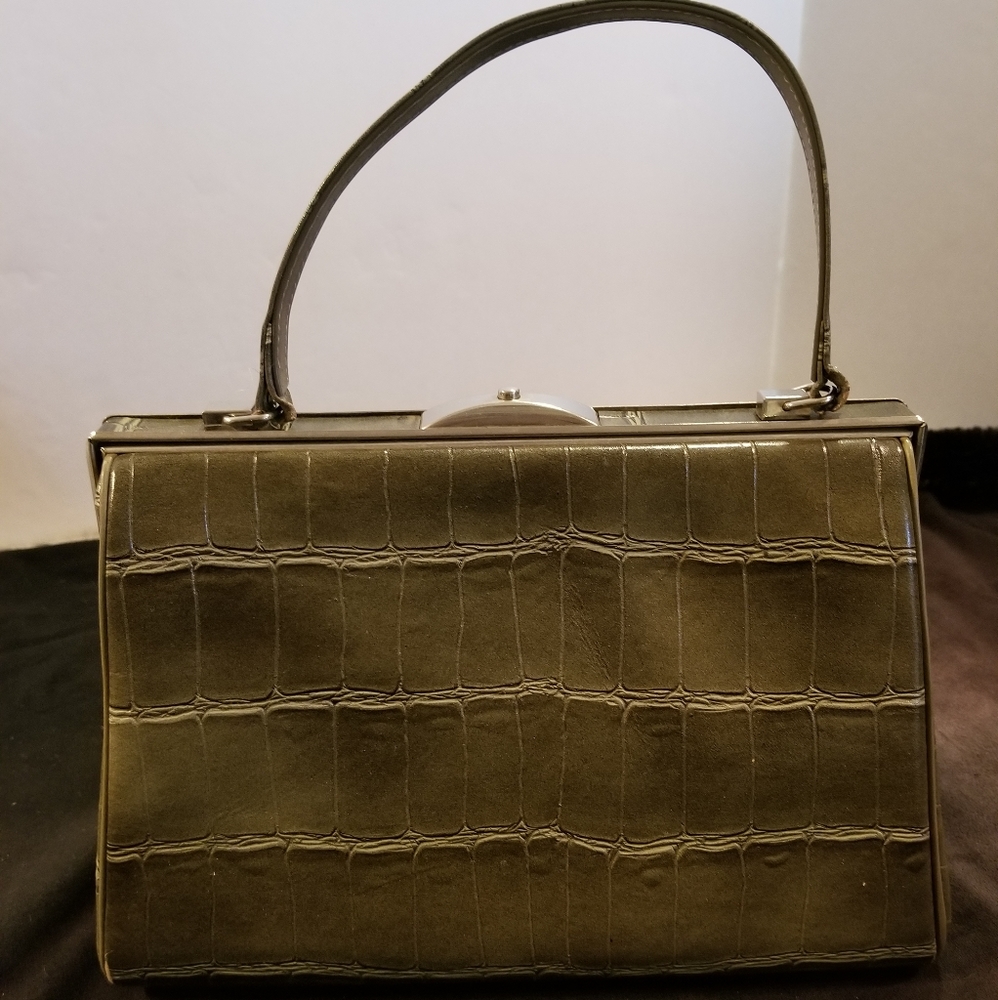 Purse, Vintage Town & Country, Green Faux Alligator